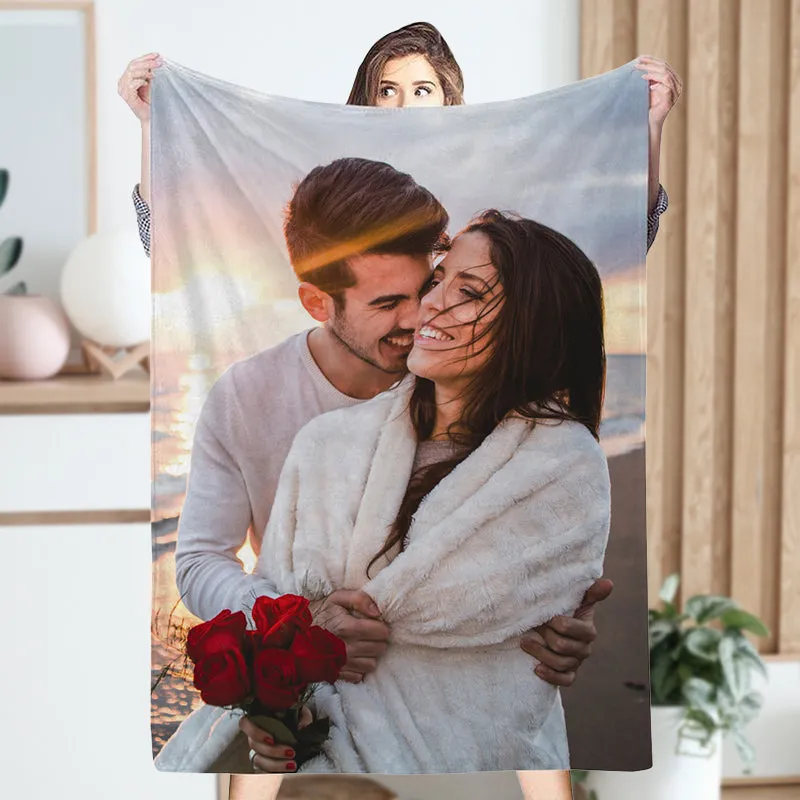 Custom 1 Photo Fleece Blankets for Pet Family/ Couple