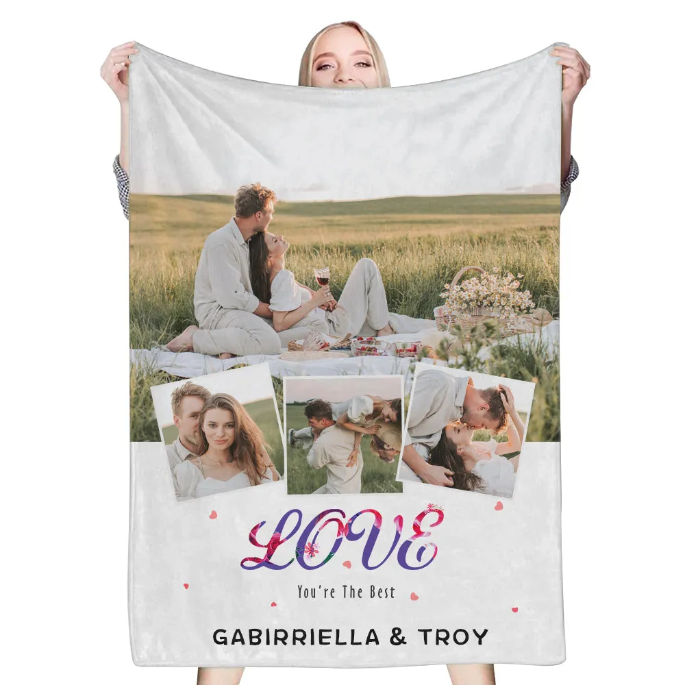 Custom 4 Photos Blanket Fleece Love Blanket For Him/Her