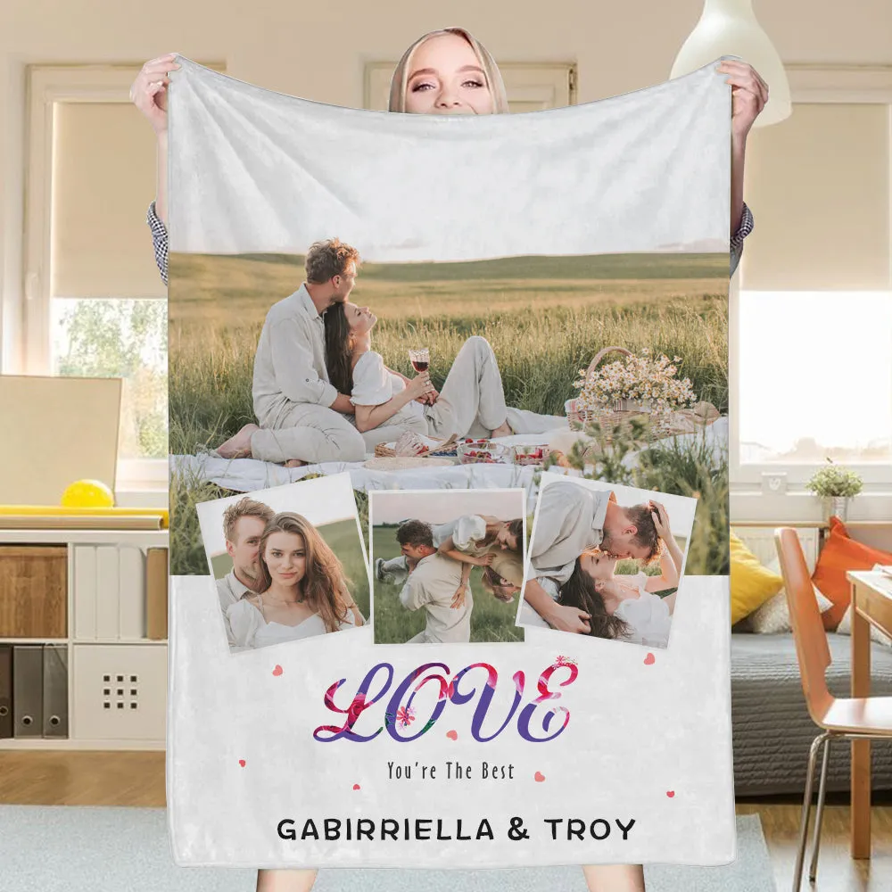 Custom 4 Photos Blanket Fleece Love Blanket For Him/Her