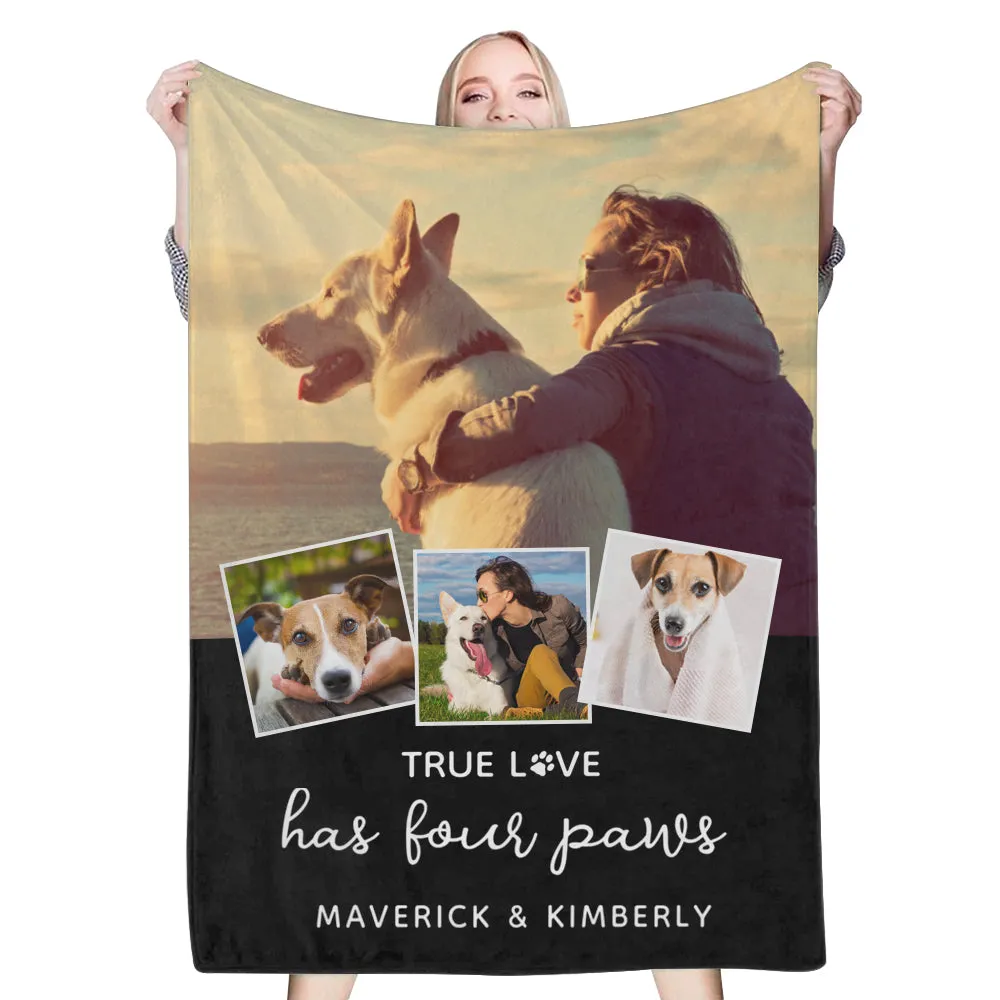 Custom 4 Photos Fleece Blankets Pets Names Blanket