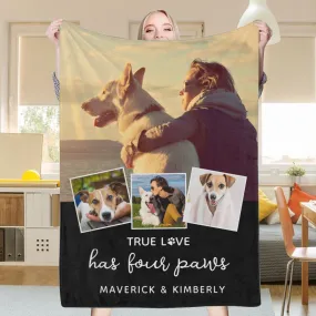 Custom 4 Photos Fleece Blankets Pets Names Blanket