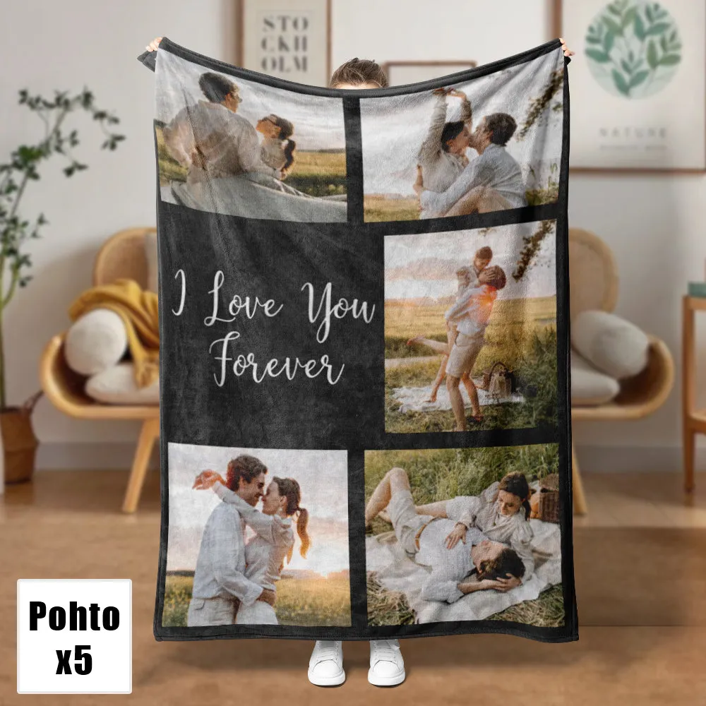 Custom 5 Photos Blankets Fleece I Love You Forever Blankets