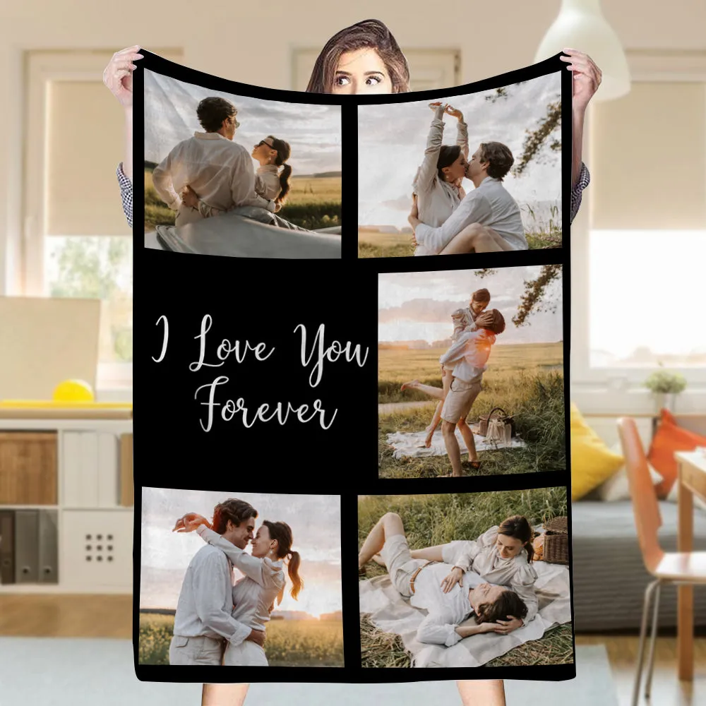 Custom 5 Photos Blankets Fleece I Love You Forever Blankets