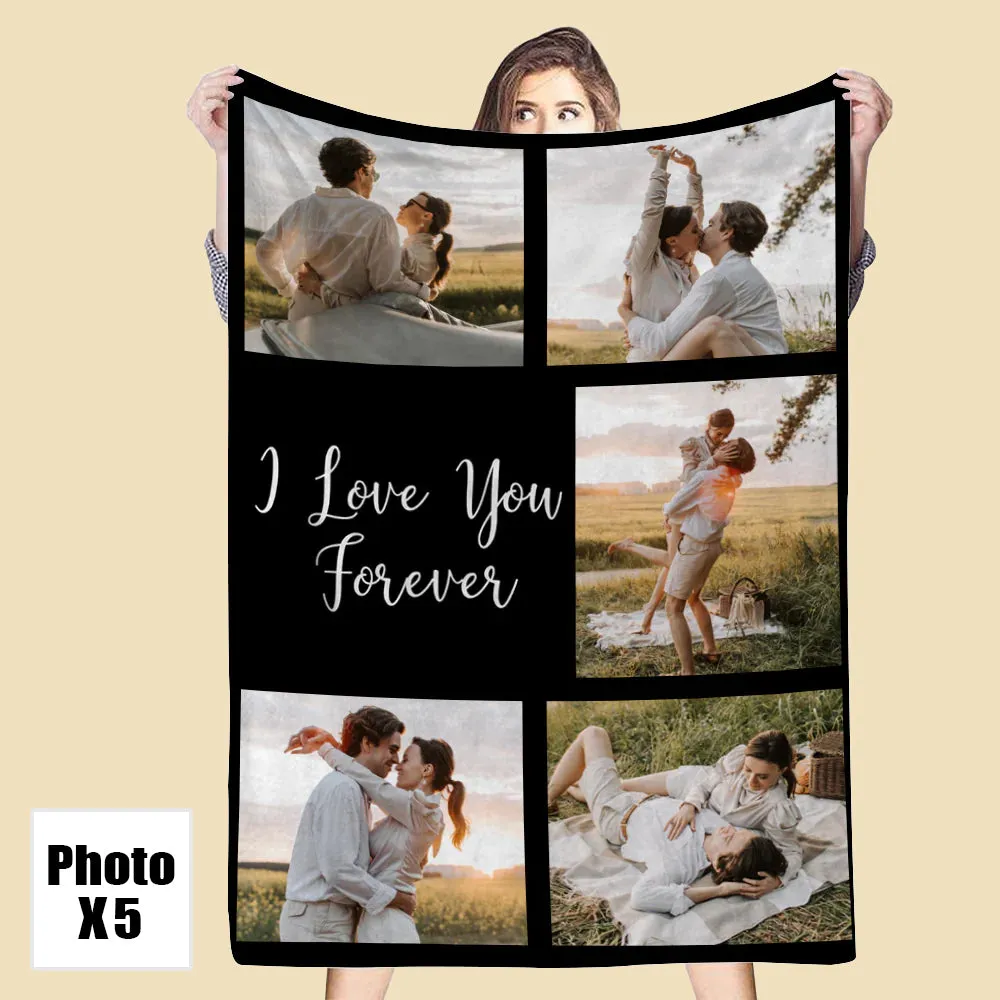 Custom 5 Photos Blankets Fleece I Love You Forever Blankets