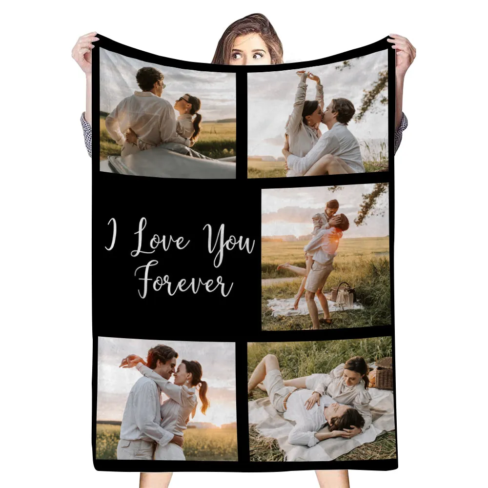 Custom 5 Photos Blankets Fleece I Love You Forever Blankets