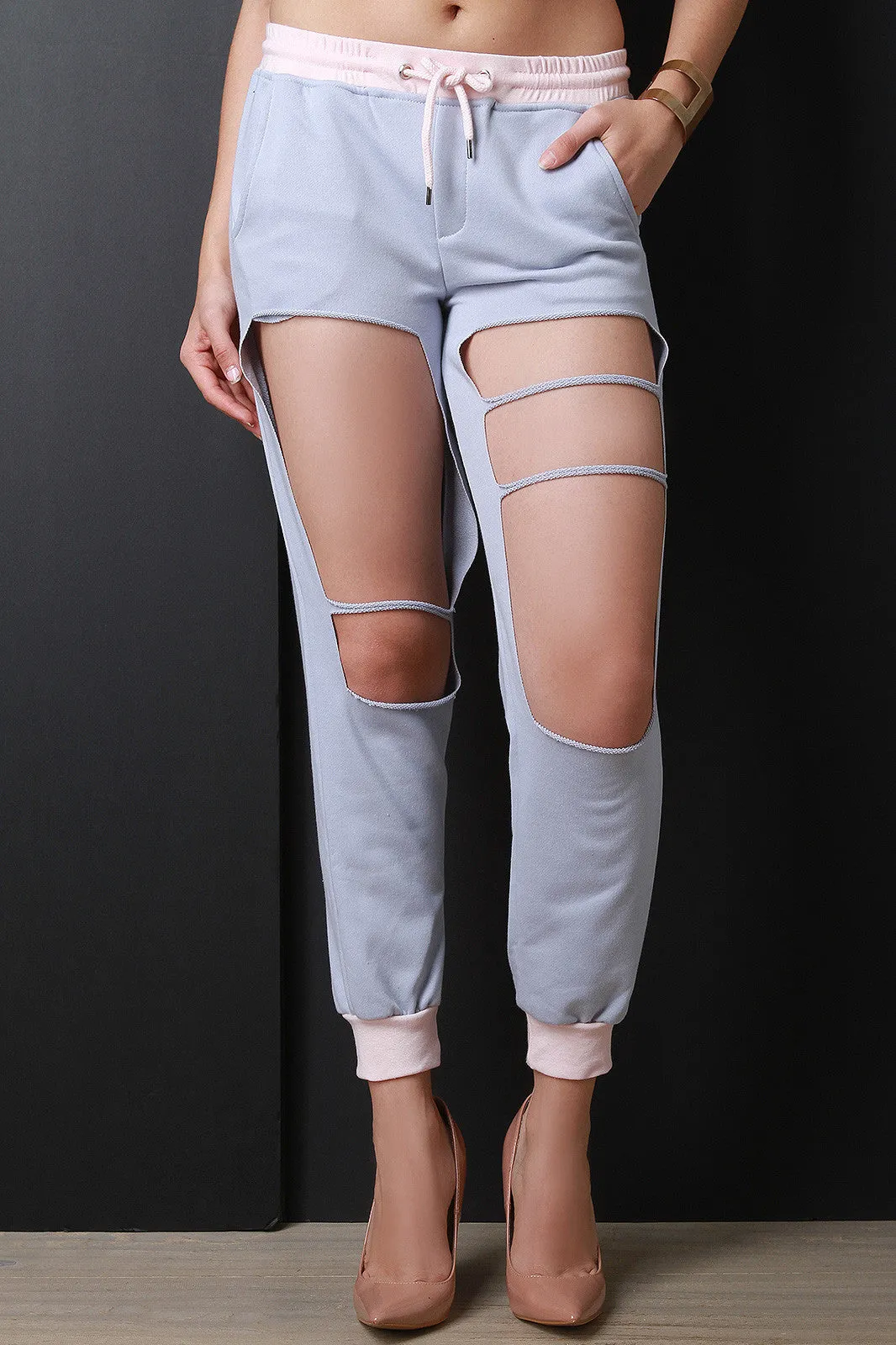 Cutout Pocketed Drawstring Joggers