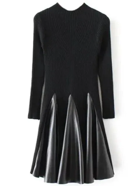 Delicate Sleeve Ribbed Skater Sweater Dress