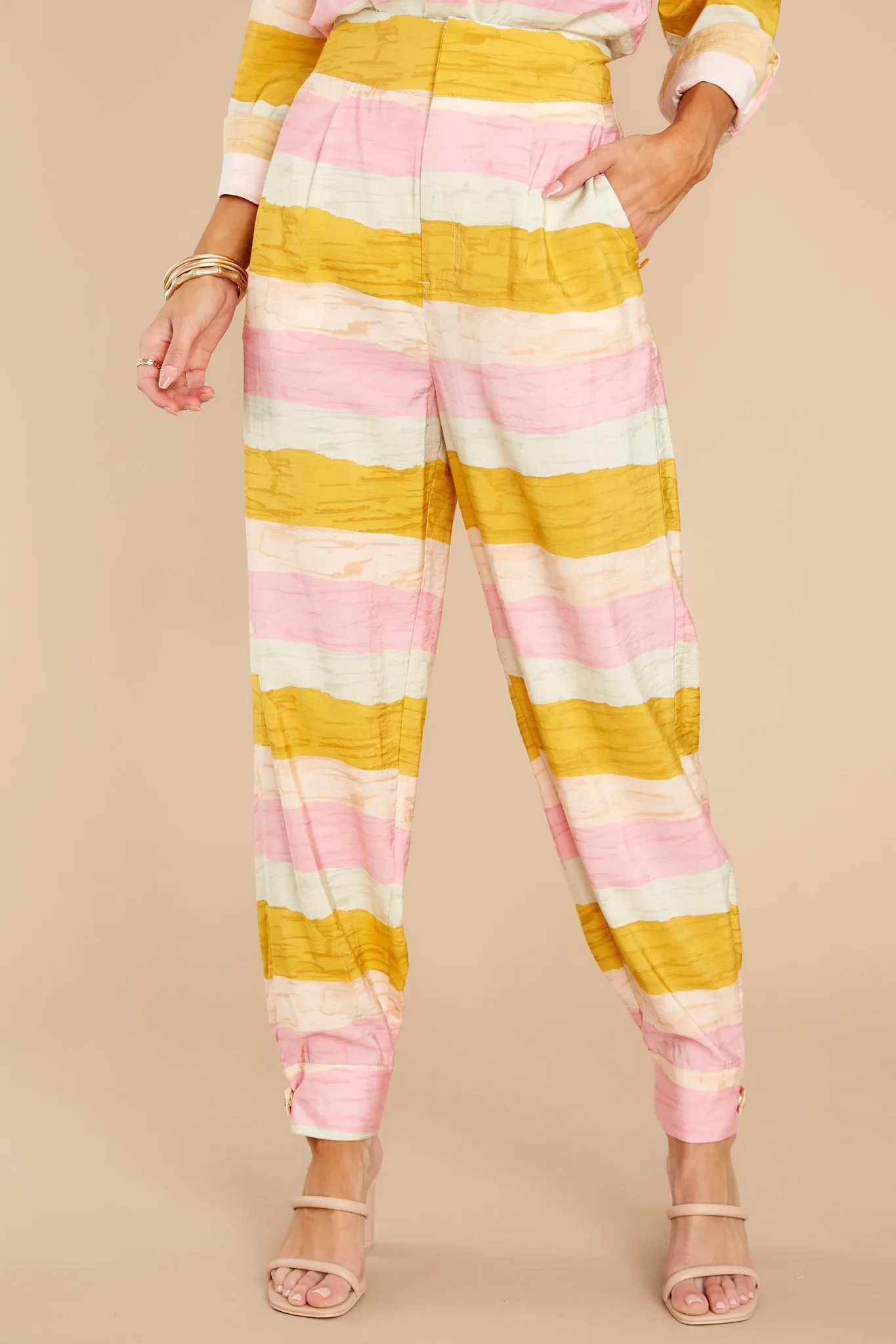 Delightful Daydreams Yellow Striped High Rise Trousers