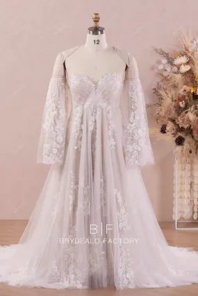 Designer Lace Off Shoulder Champagne Maternity Wedding Dress