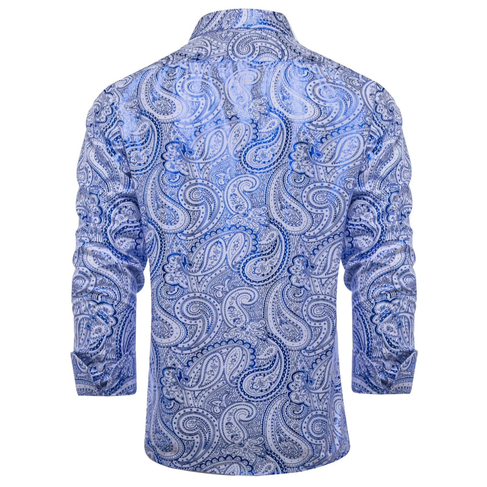 DiBanGu Blue Paisley Hot Stamping Button Up Long Sleeve Shirt for Men