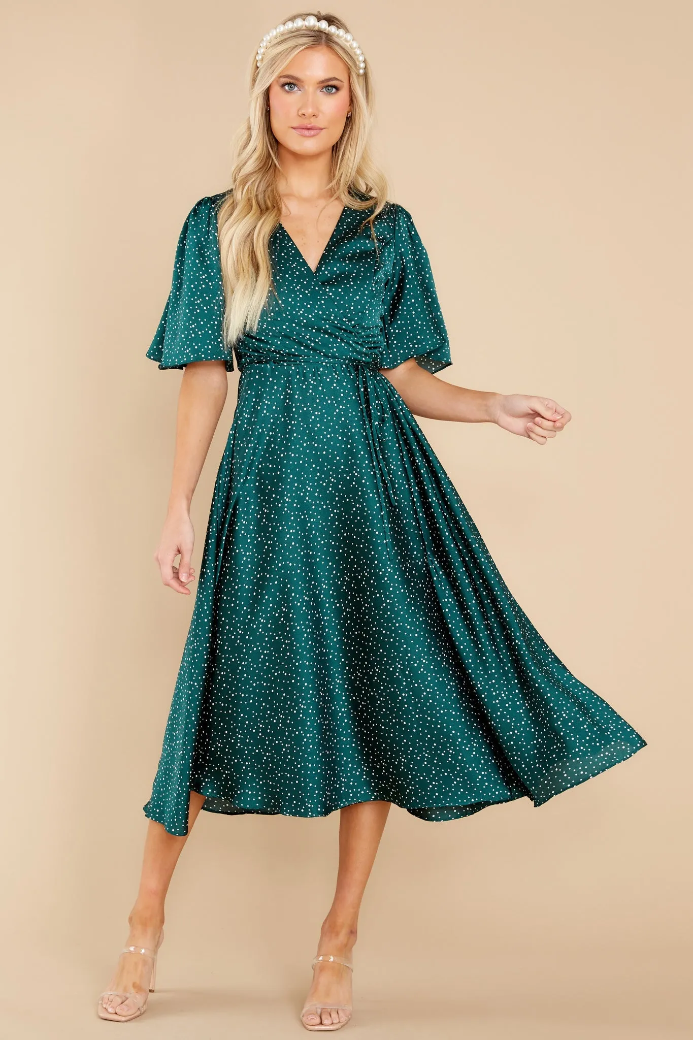 Dot Off The Press Green Wrap Dress