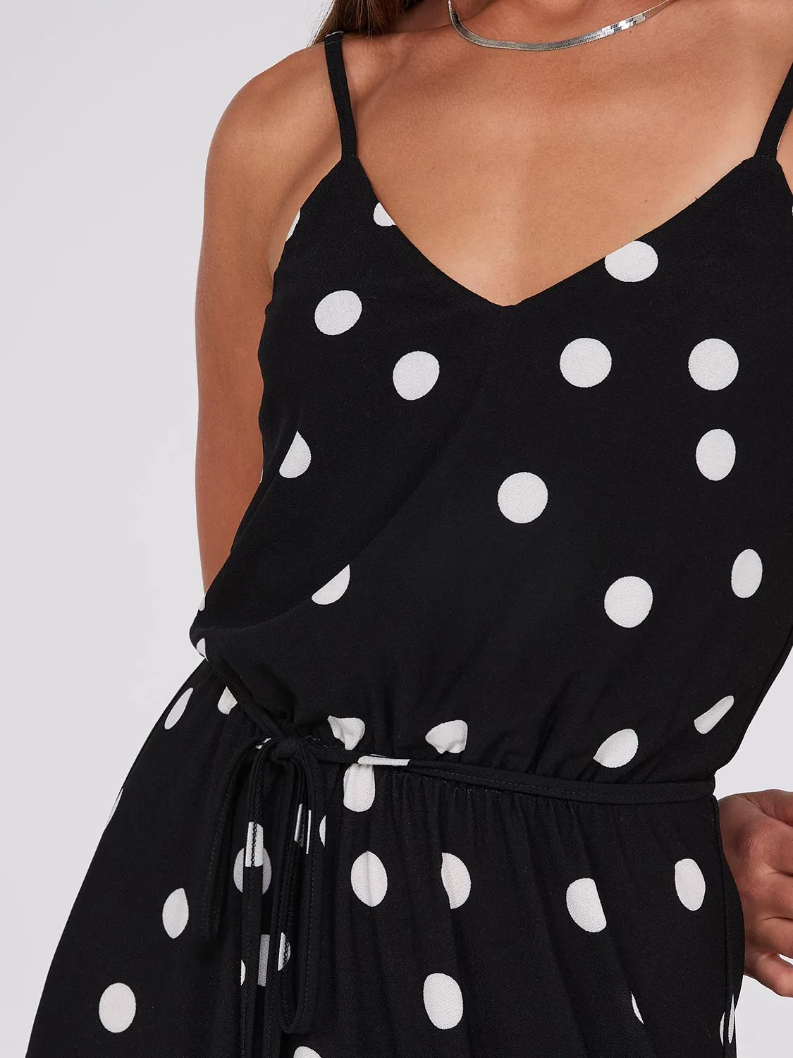 Dot Print Spaghetti Strap Midi Dress