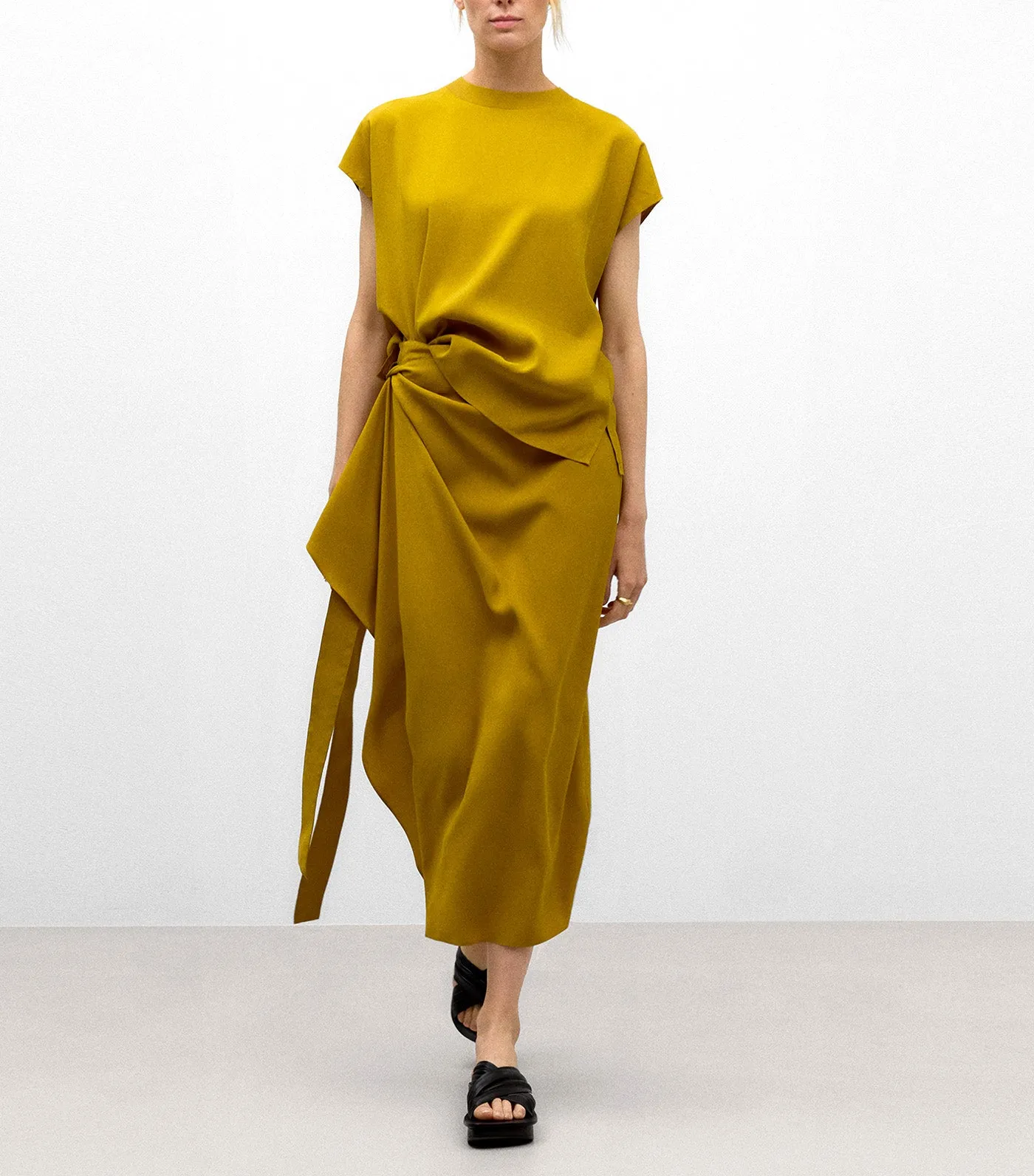 Draped Skirt with Knot Yellow Tumeric