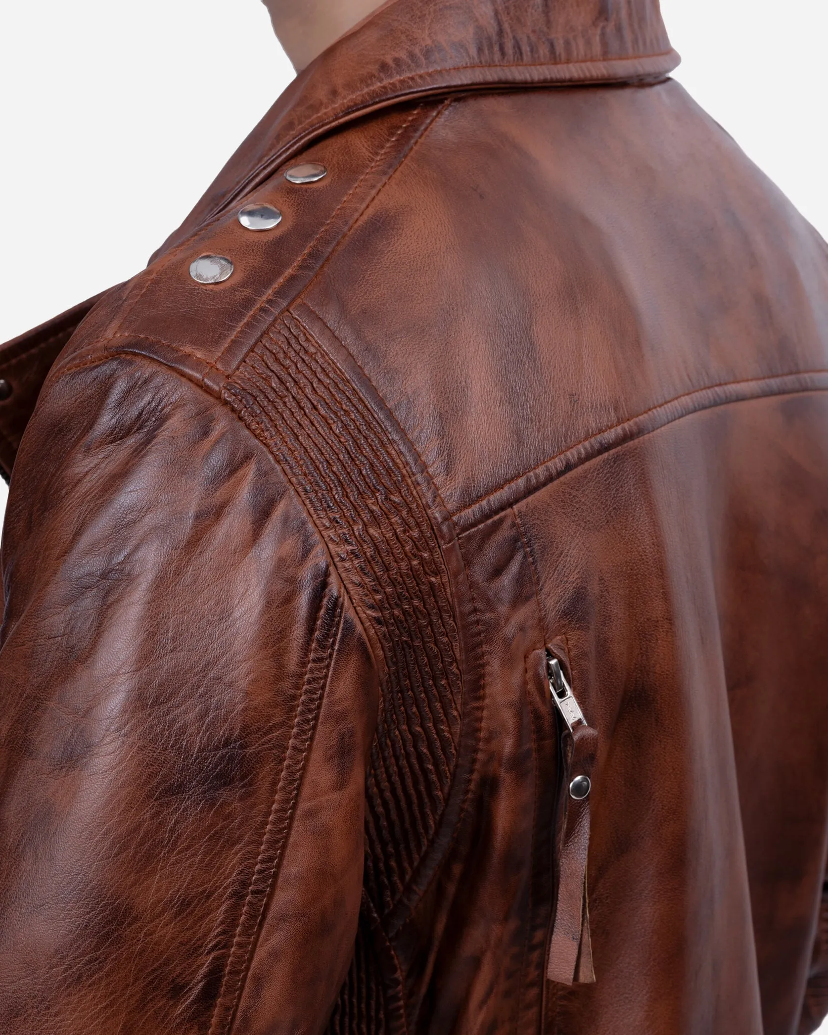 Duncan Brown Biker Leather Bomber Jacket