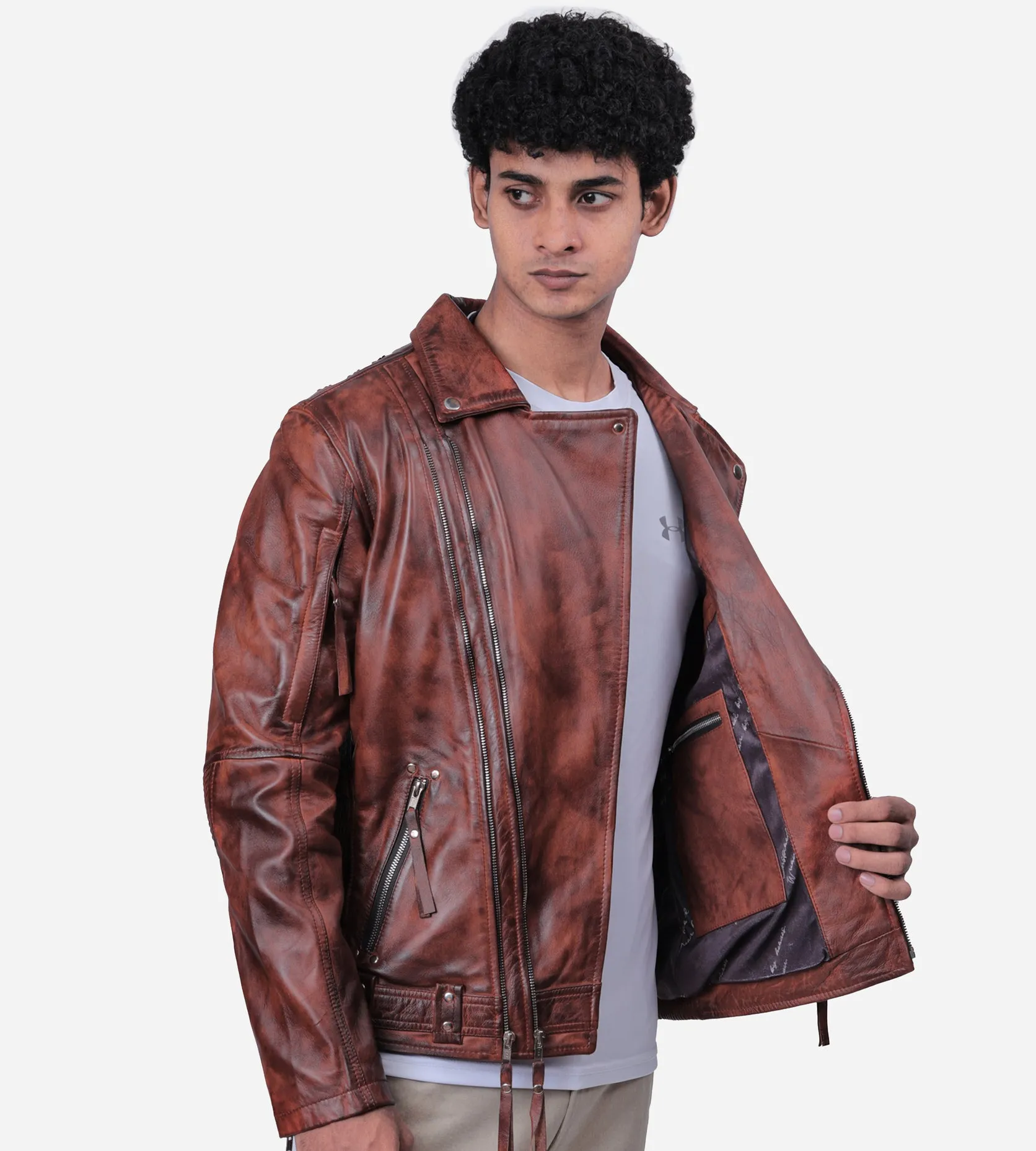 Duncan Brown Biker Leather Bomber Jacket