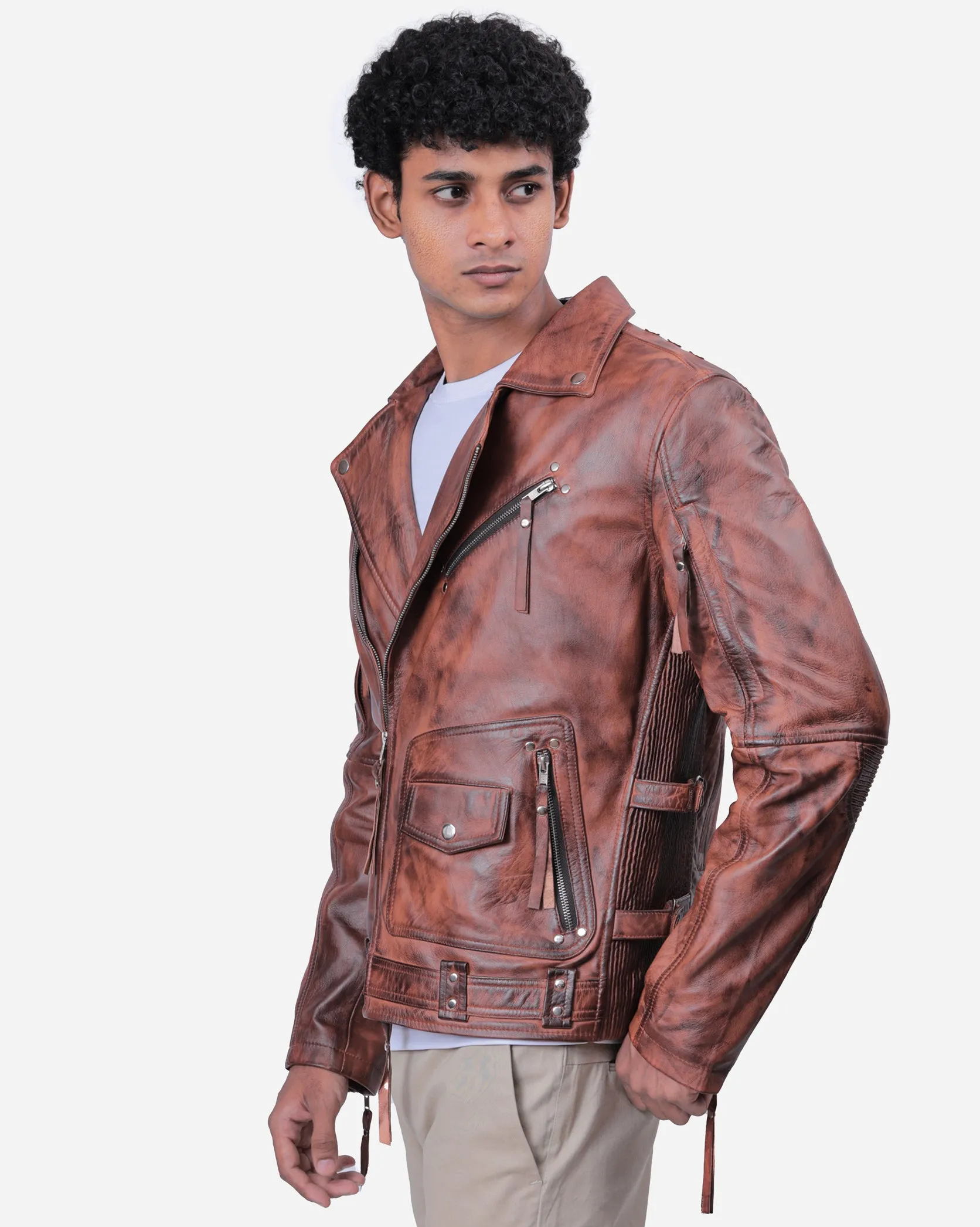 Duncan Brown Biker Leather Bomber Jacket