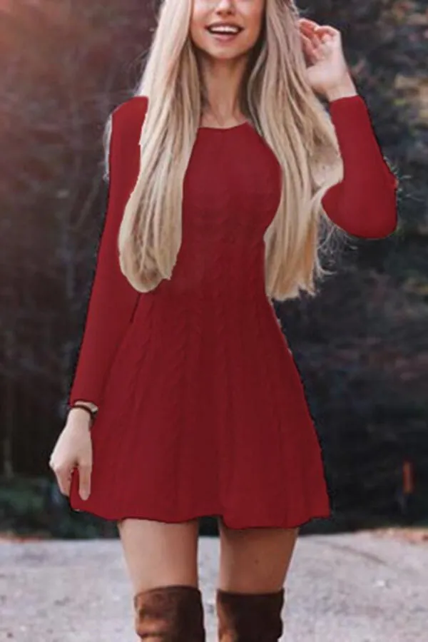 Dunnmall Fashion Solid Color Sweater Dress