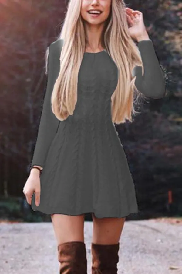 Dunnmall Fashion Solid Color Sweater Dress