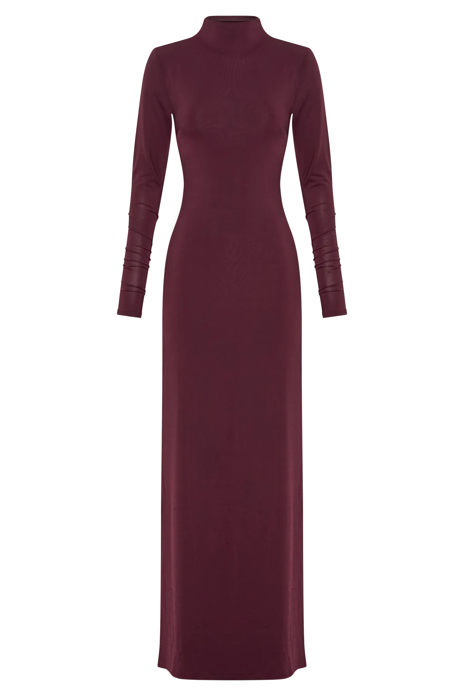 Elani Slinky High Neck Maxi Dress - Burgundy