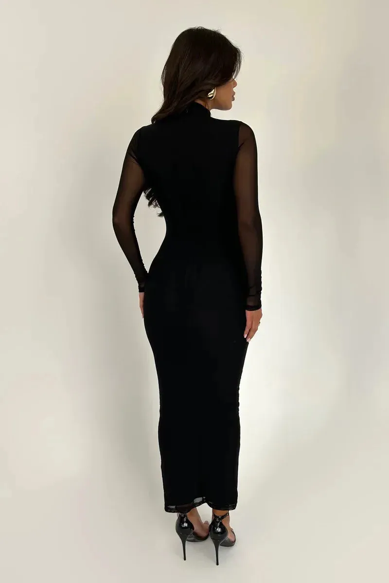 Elegant Dress with Sheer Sleeves and Ruched Detail