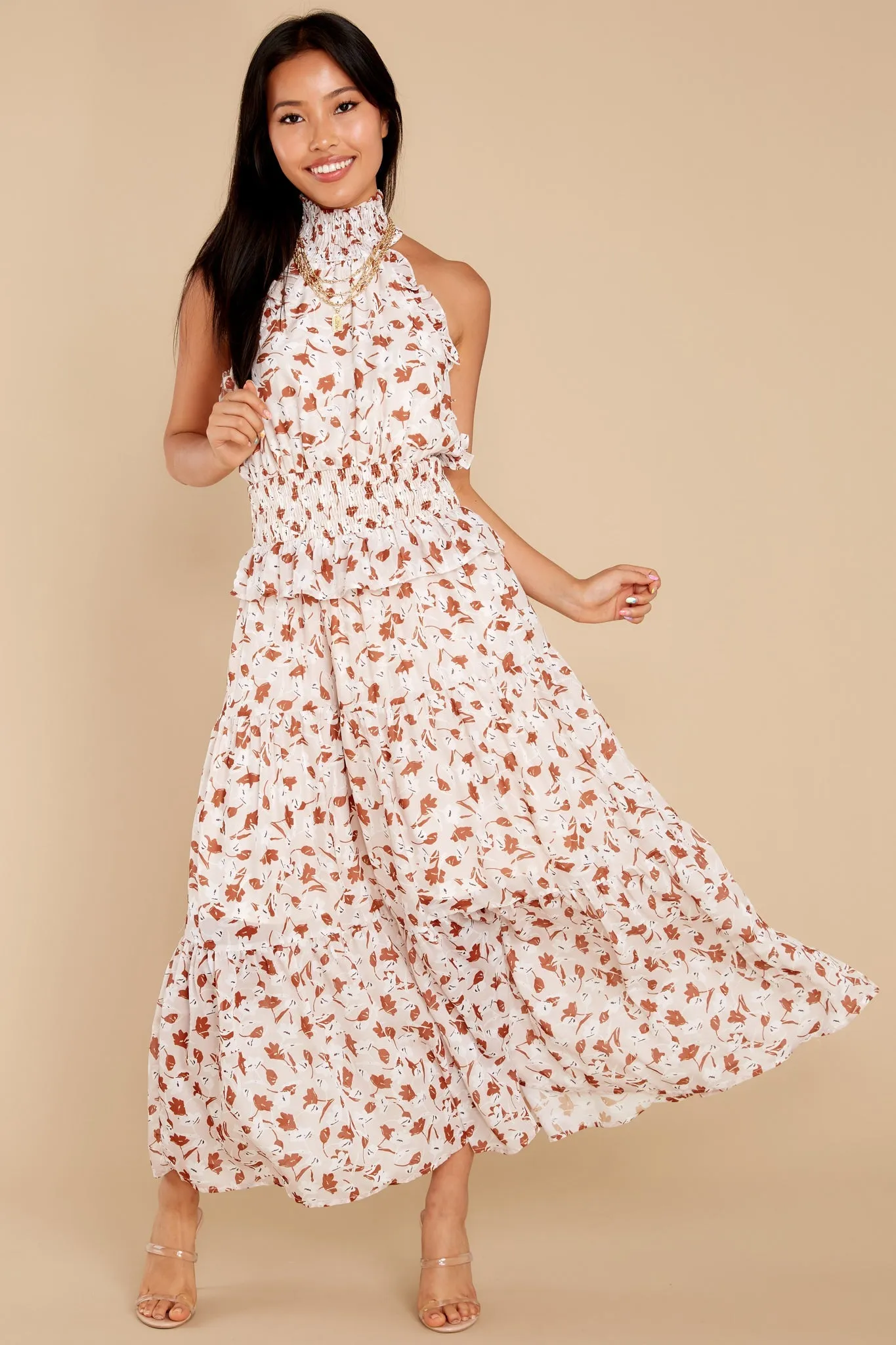 Elena Cream Floral Midi Dress