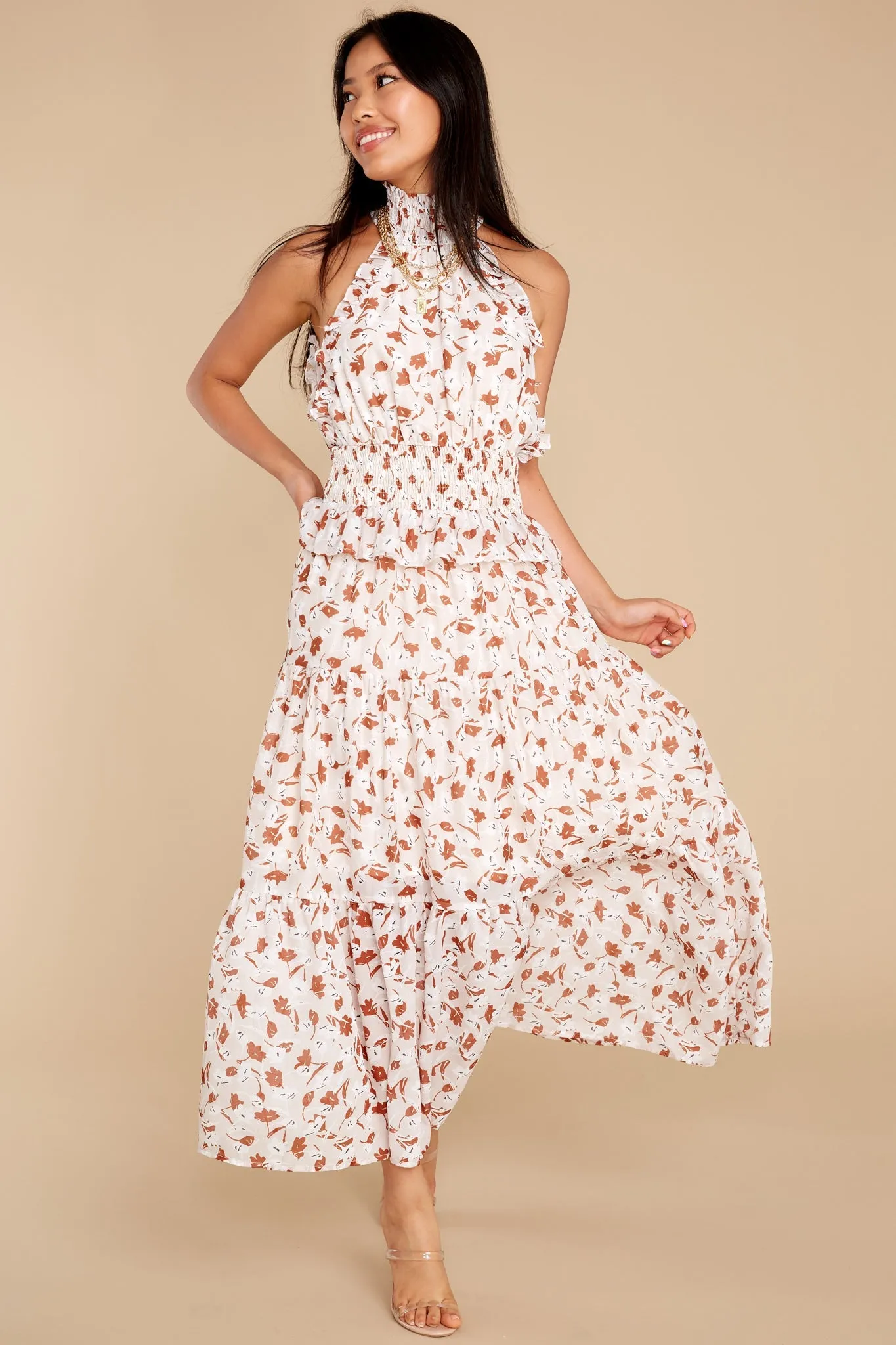 Elena Cream Floral Midi Dress