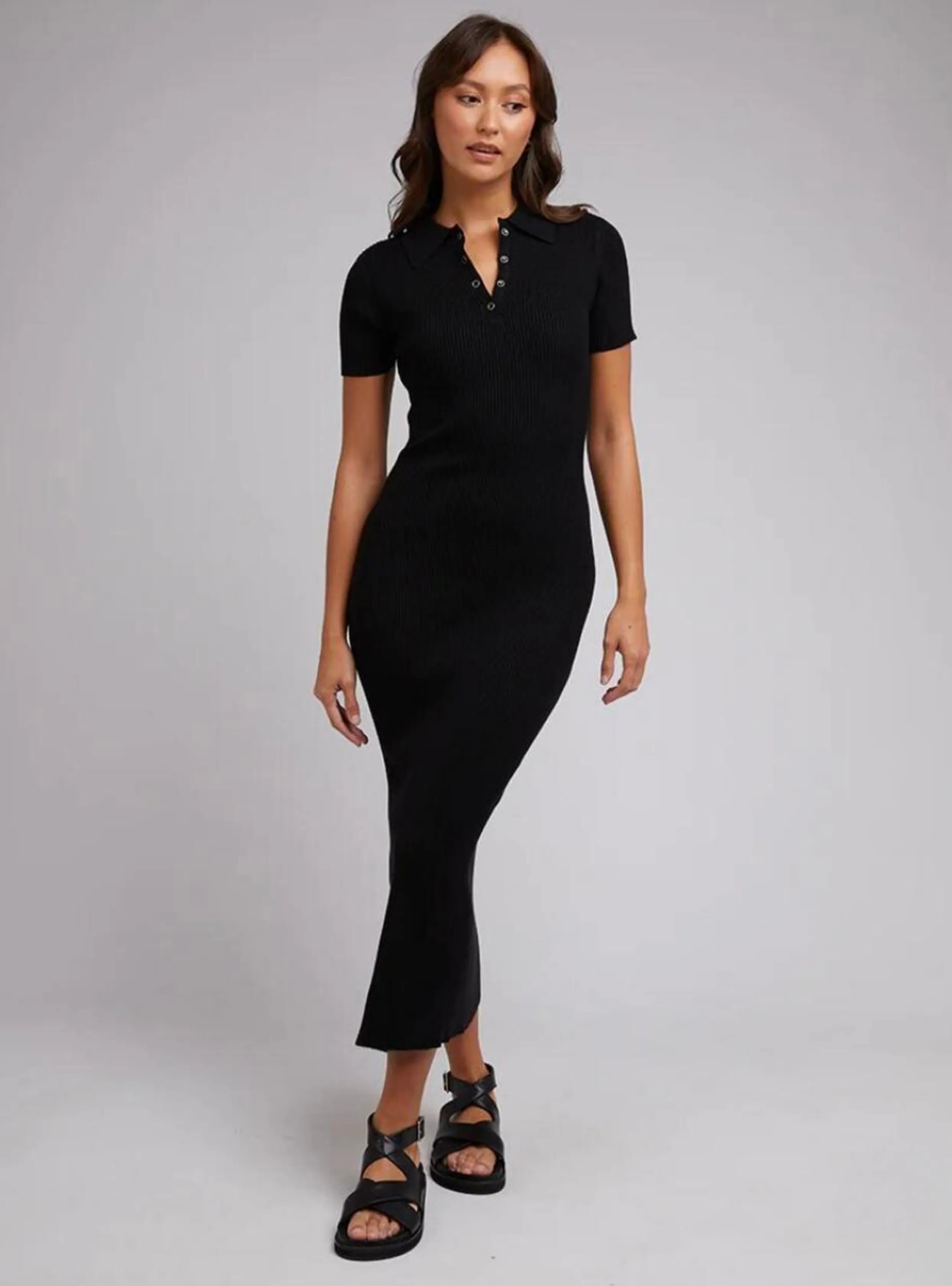 ELLIE KNIT MIDI DRESS - Black