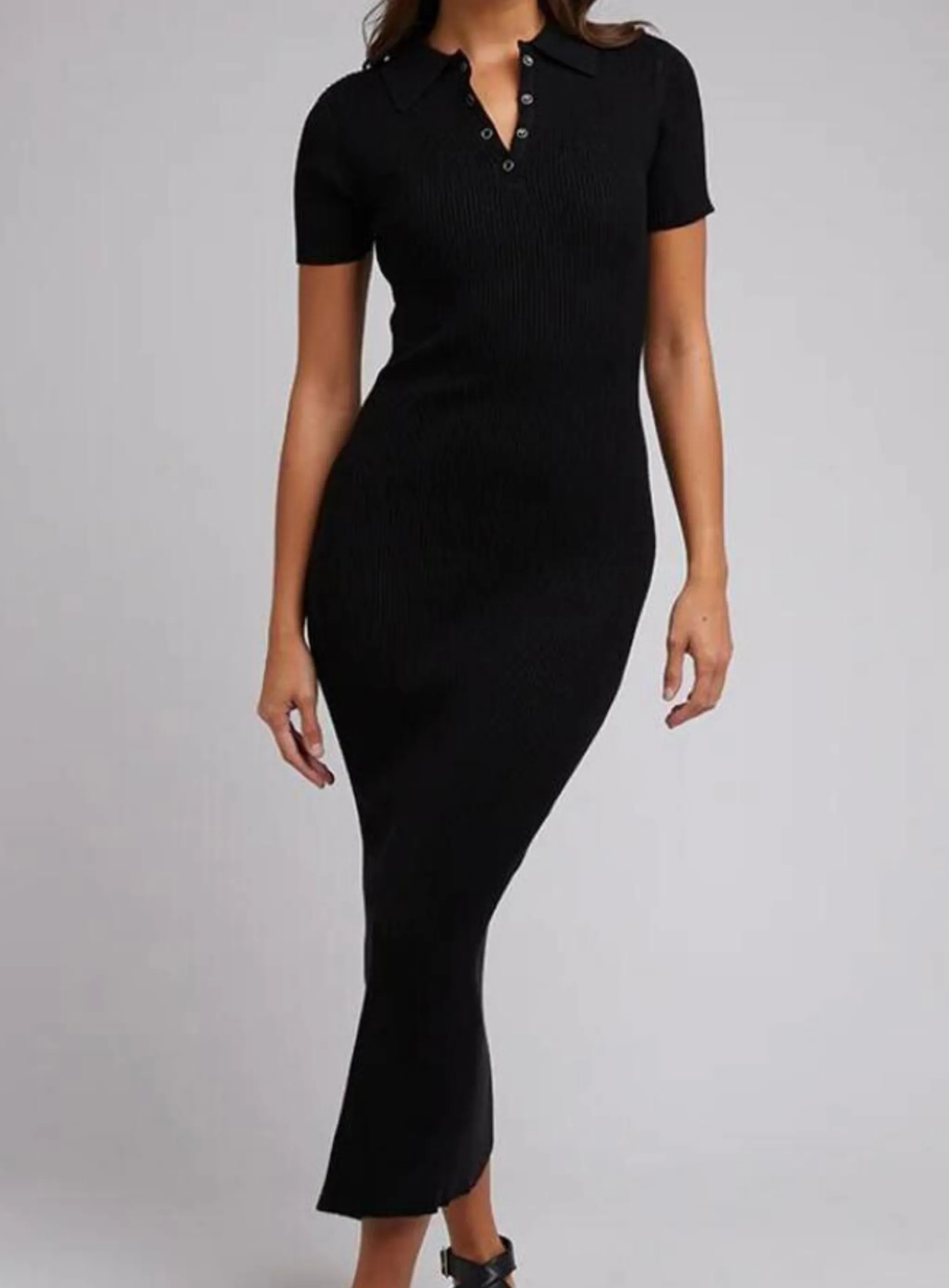 ELLIE KNIT MIDI DRESS - Black