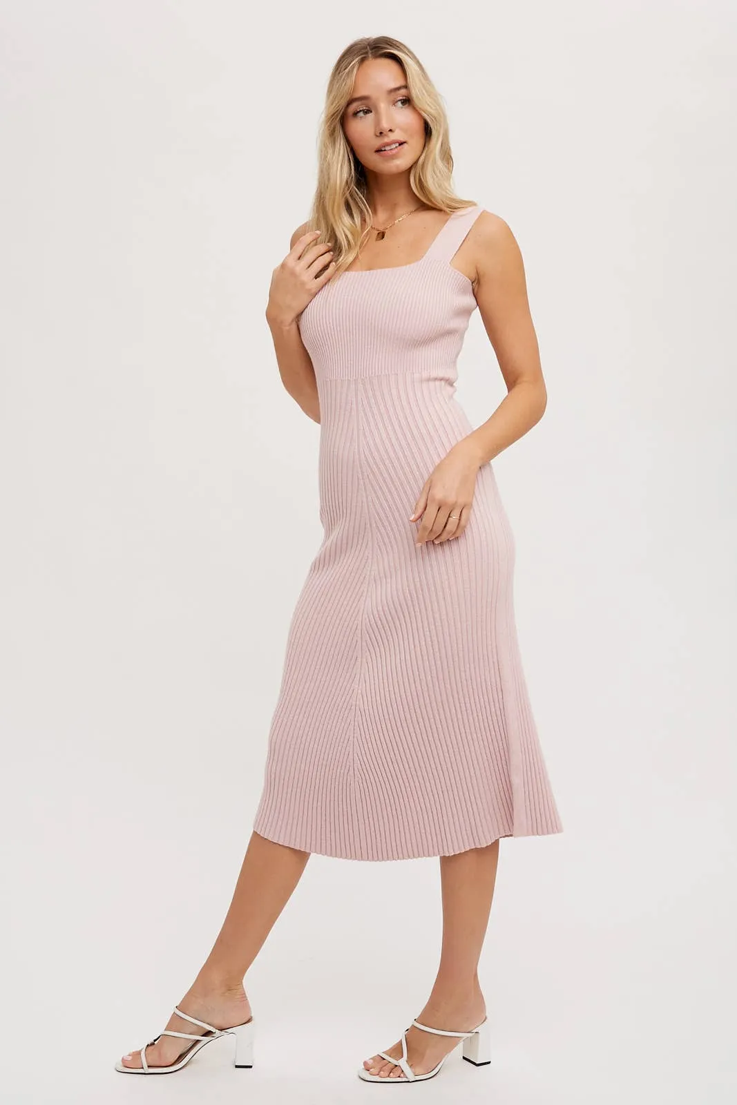 Emily - SQUARE NECK SWEATER MIDI DRESS : DUSTY PINK  / S:M:L