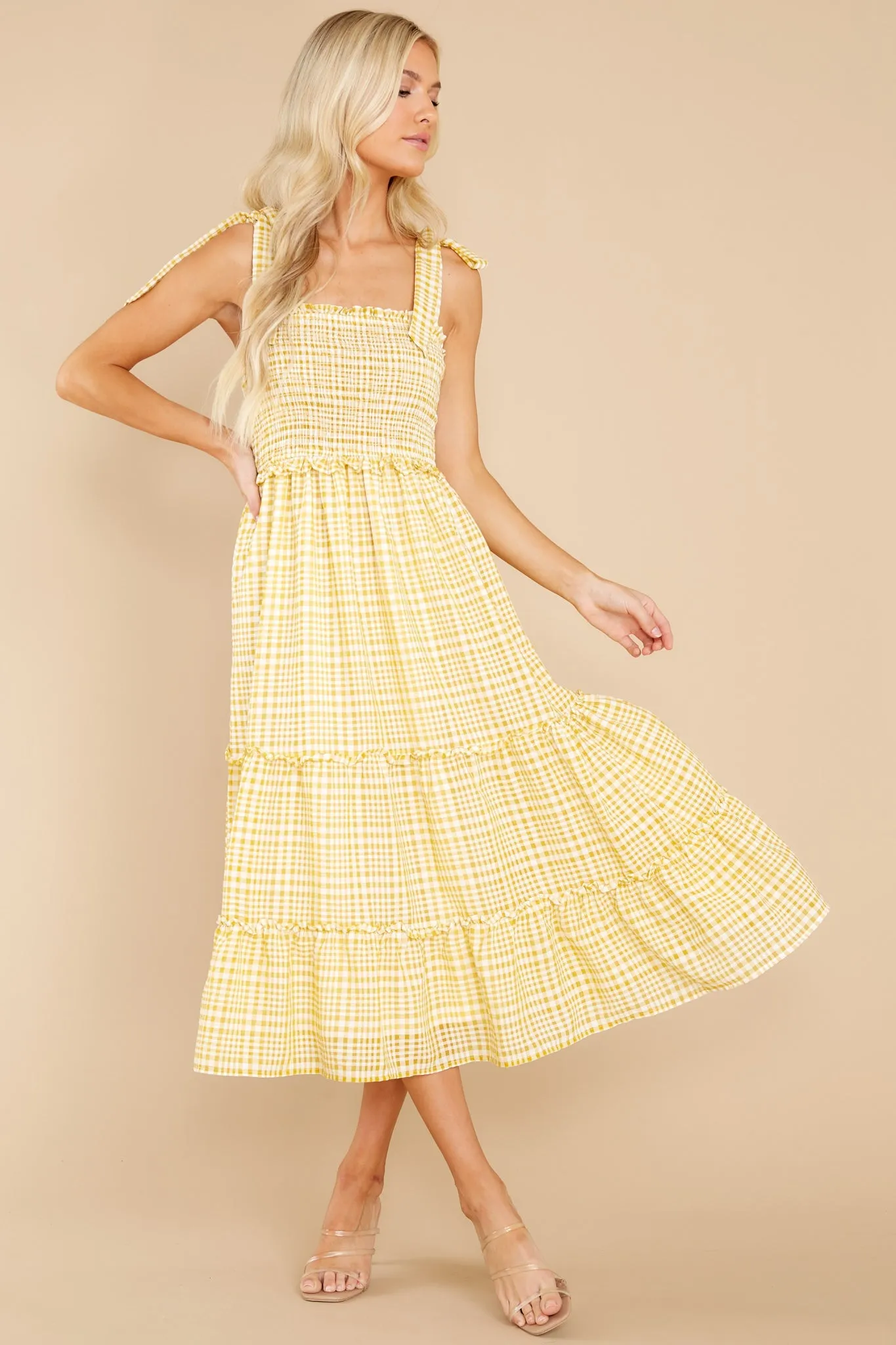 Enchanted Beauty Yellow Gingham Midi Dress