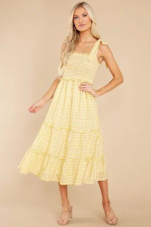 Enchanted Beauty Yellow Gingham Midi Dress