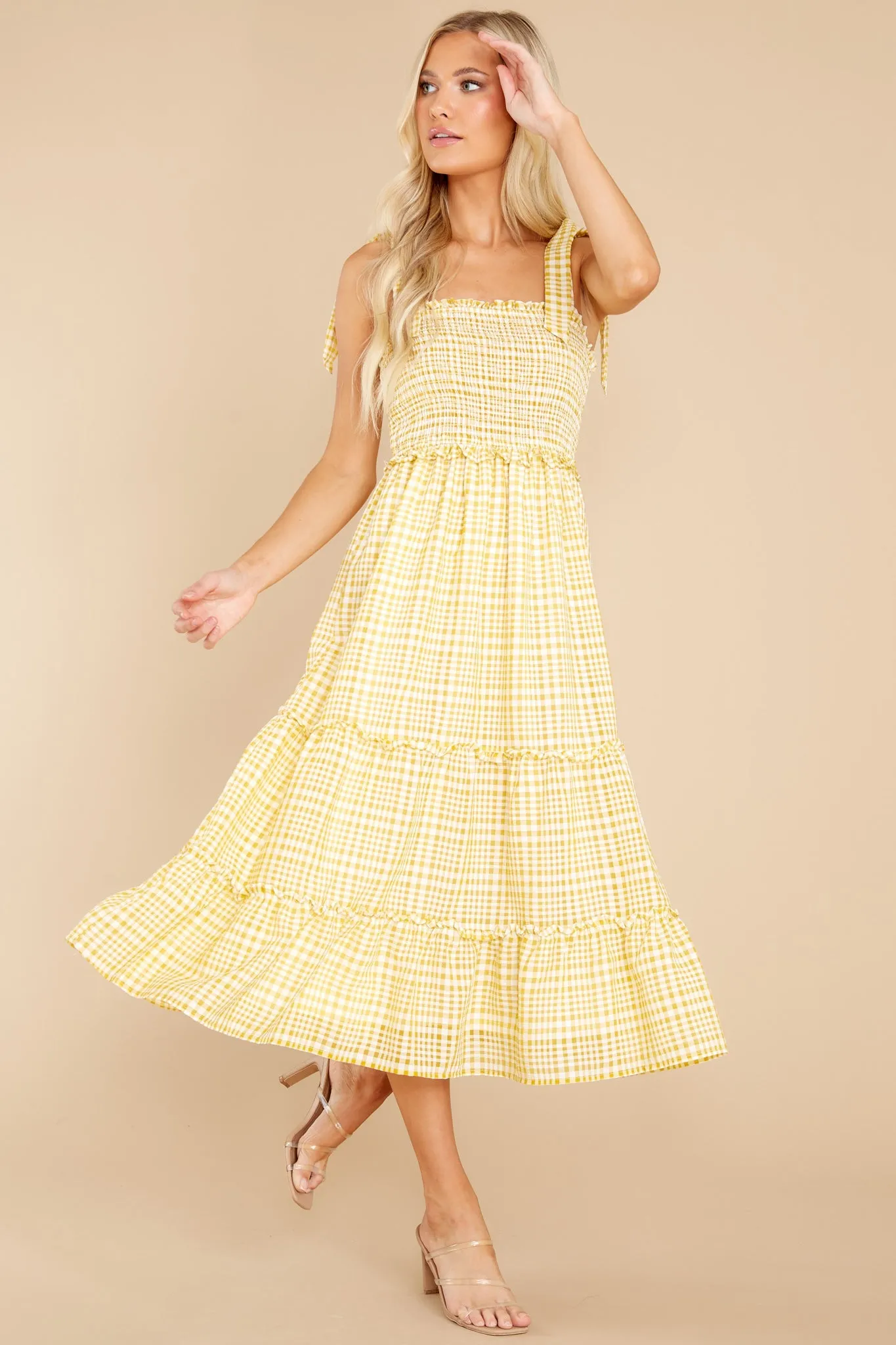 Enchanted Beauty Yellow Gingham Midi Dress