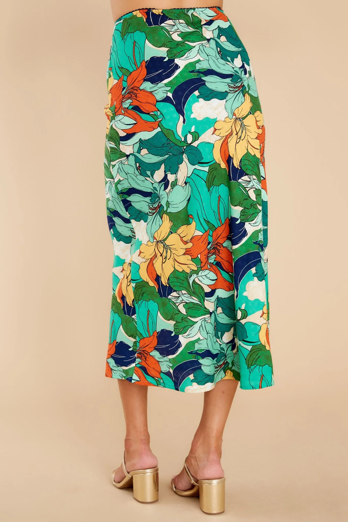 Erica Green Floral Midi Slip Skirt