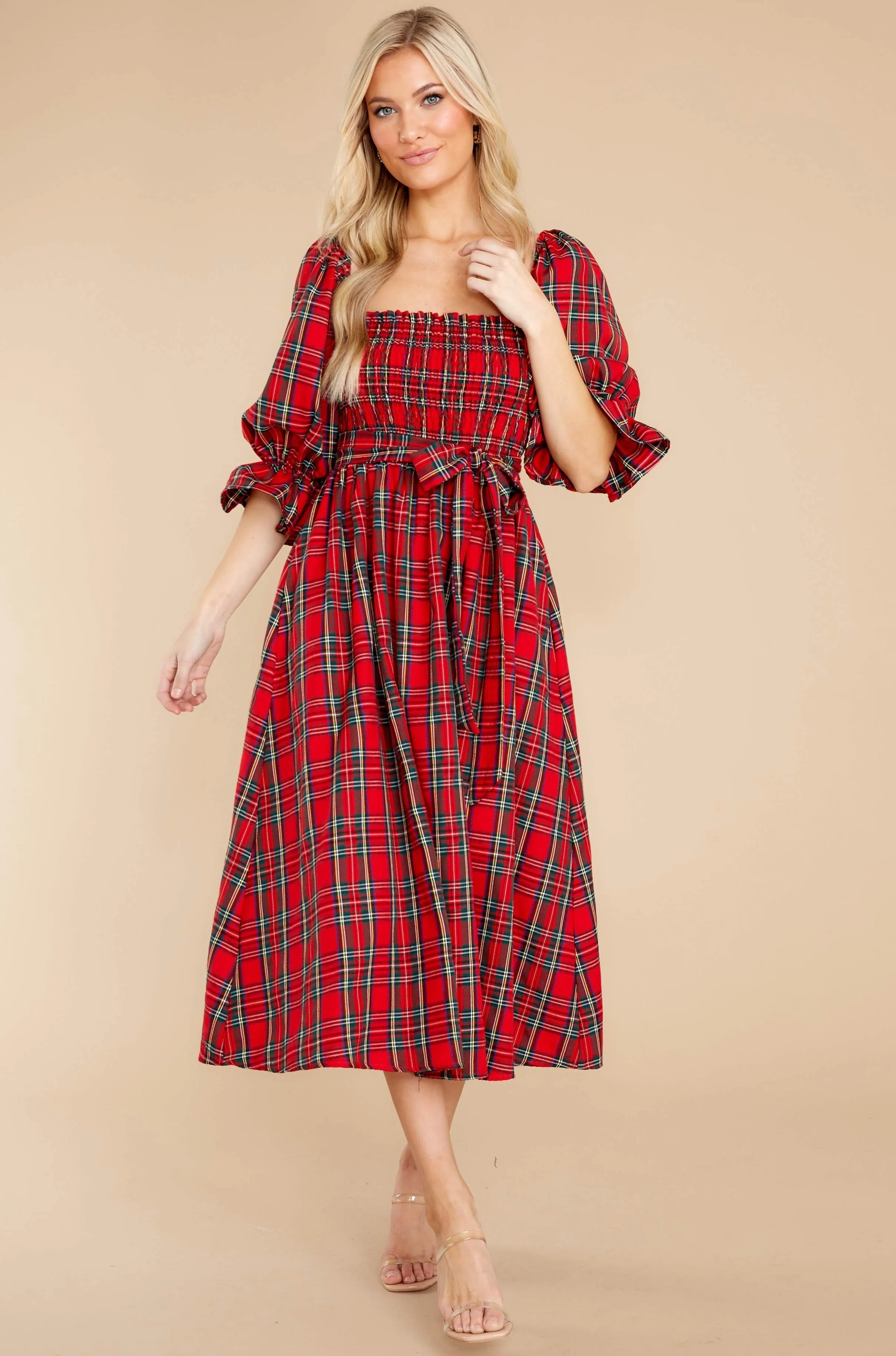 Everyday Cheer Red Plaid Maxi Dress