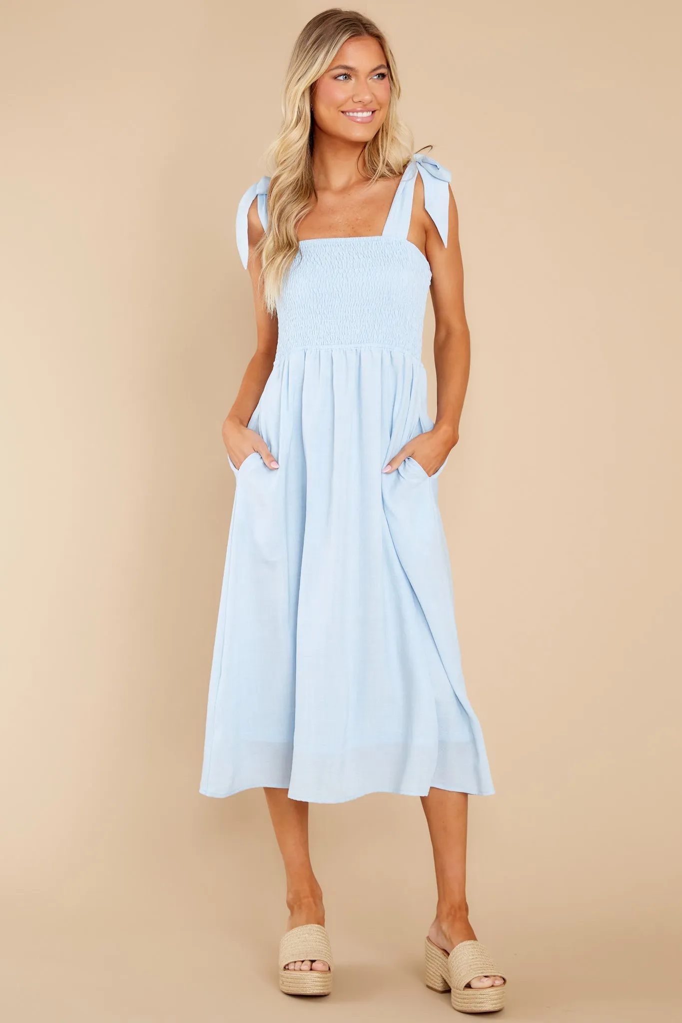 Falling For You Again Light Blue Midi Dress