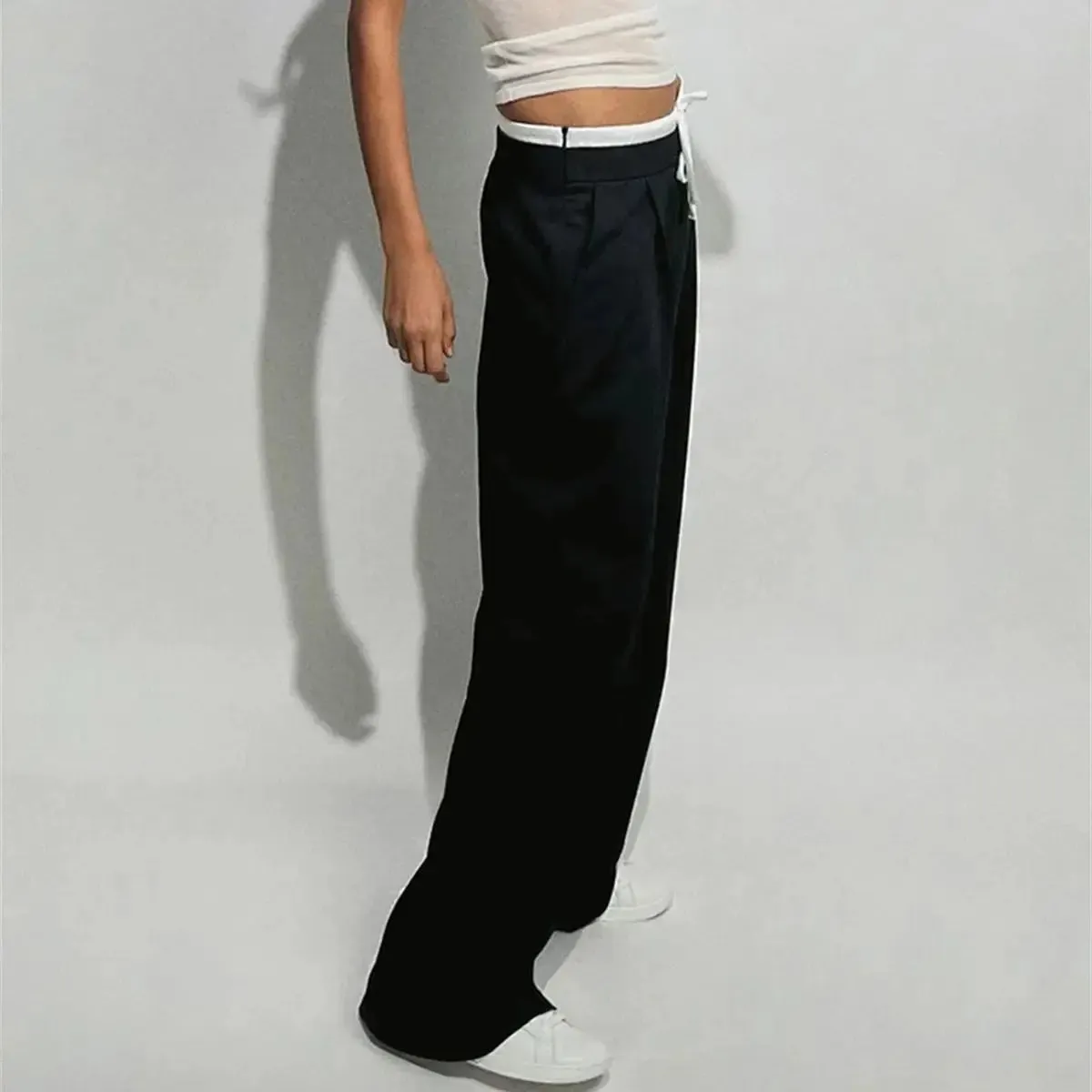 Fashion Straight Autumn Winter Elegant Designer Wide Leg High Waist Britches Pants