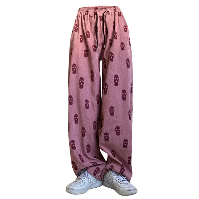 Fashionkova Balaclava Print Wide Leg Pants