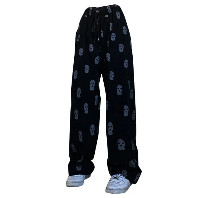 Fashionkova Balaclava Print Wide Leg Pants