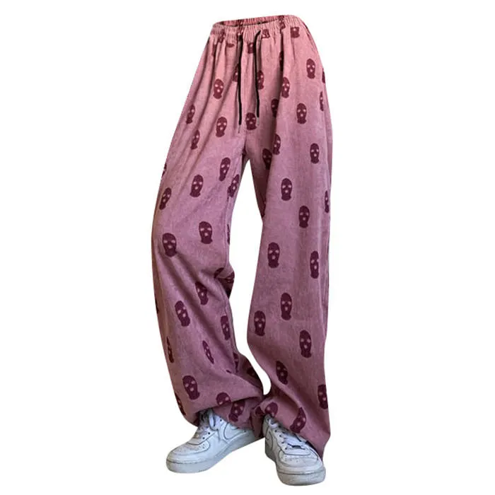 Fashionkova Balaclava Print Wide Leg Pants