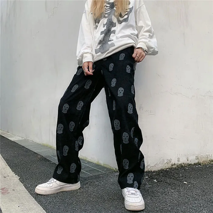 Fashionkova Balaclava Print Wide Leg Pants