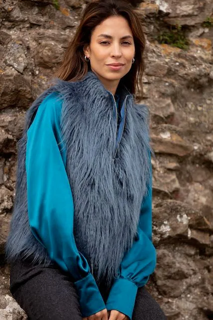 Faux Fur gilet - Blue Mongolian Lamb