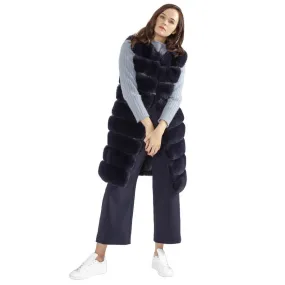 Faux Fur Long Gilet in Navy