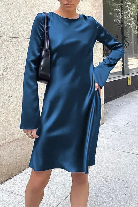 Flared Sleeves Satin High Waist Dress