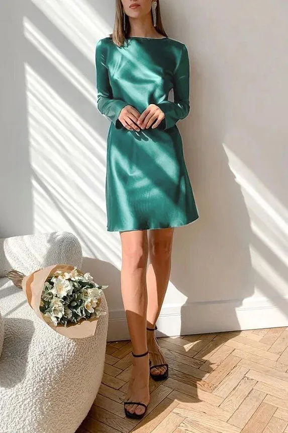 Flared Sleeves Satin High Waist Dress