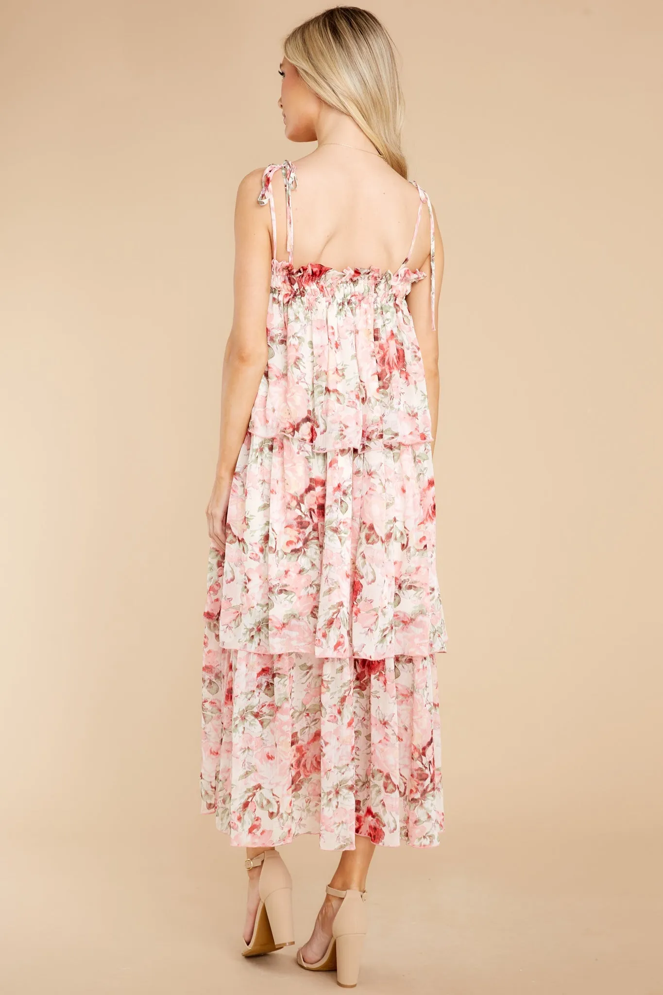 Flourishing Frenzy Pink Floral Print Midi Dress