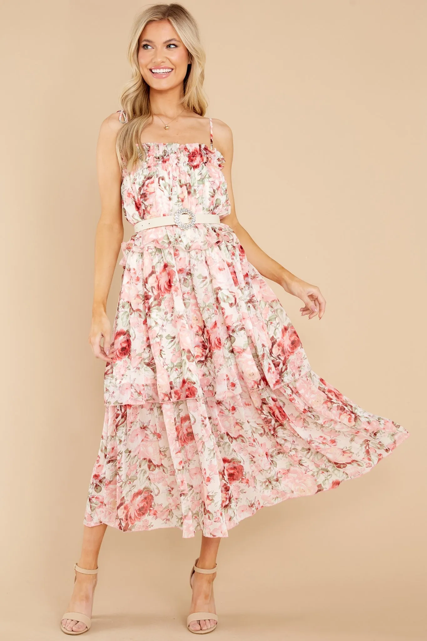 Flourishing Frenzy Pink Floral Print Midi Dress