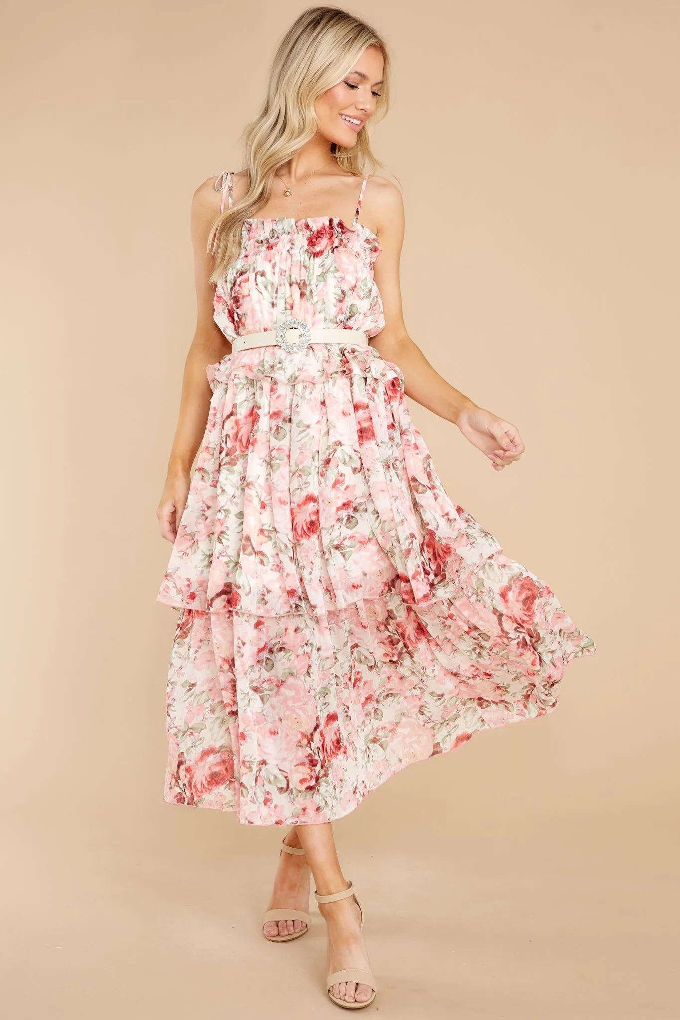 Flourishing Frenzy Pink Floral Print Midi Dress