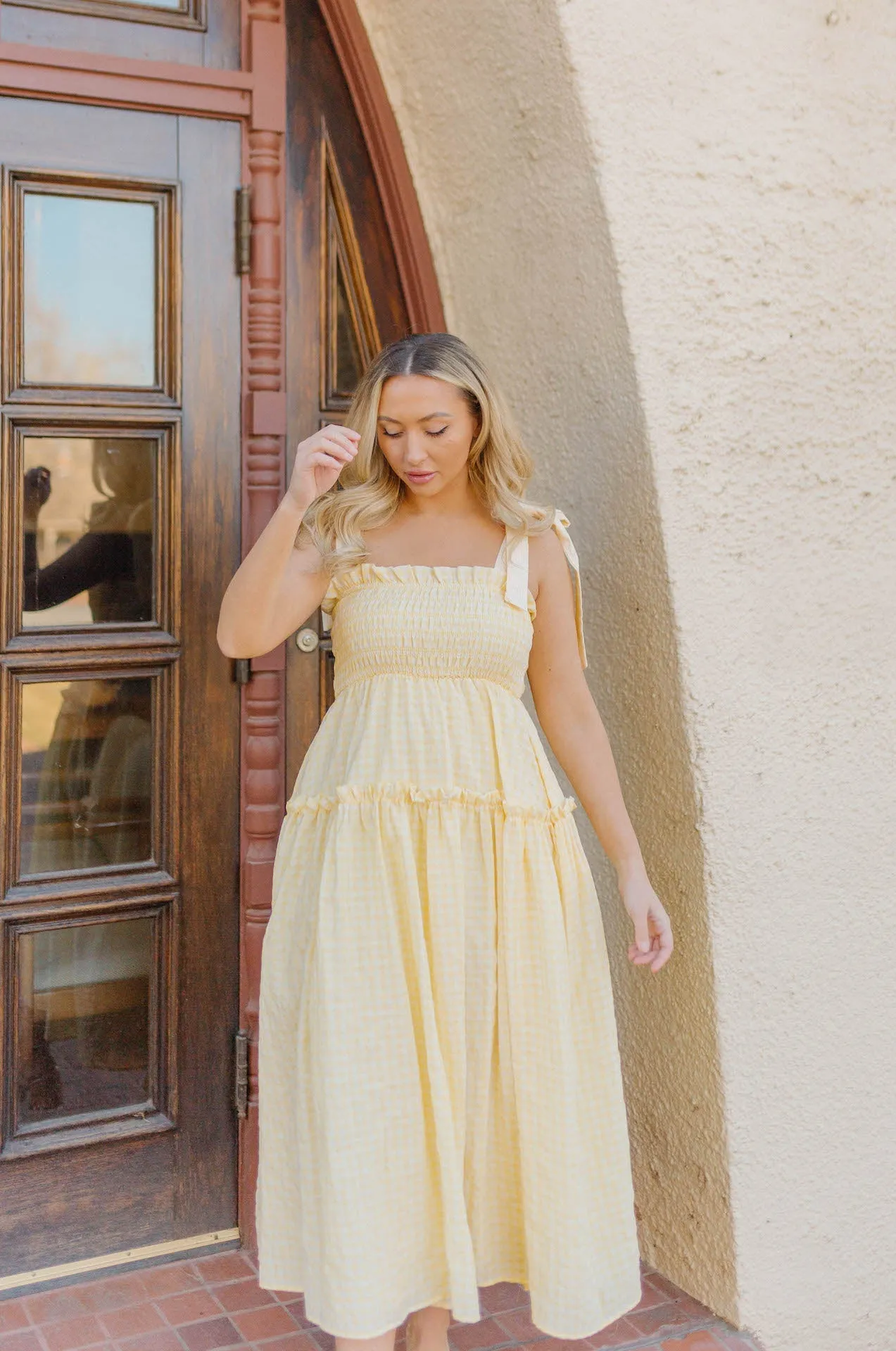 Forever Yours Yellow Gingham Midi Dress