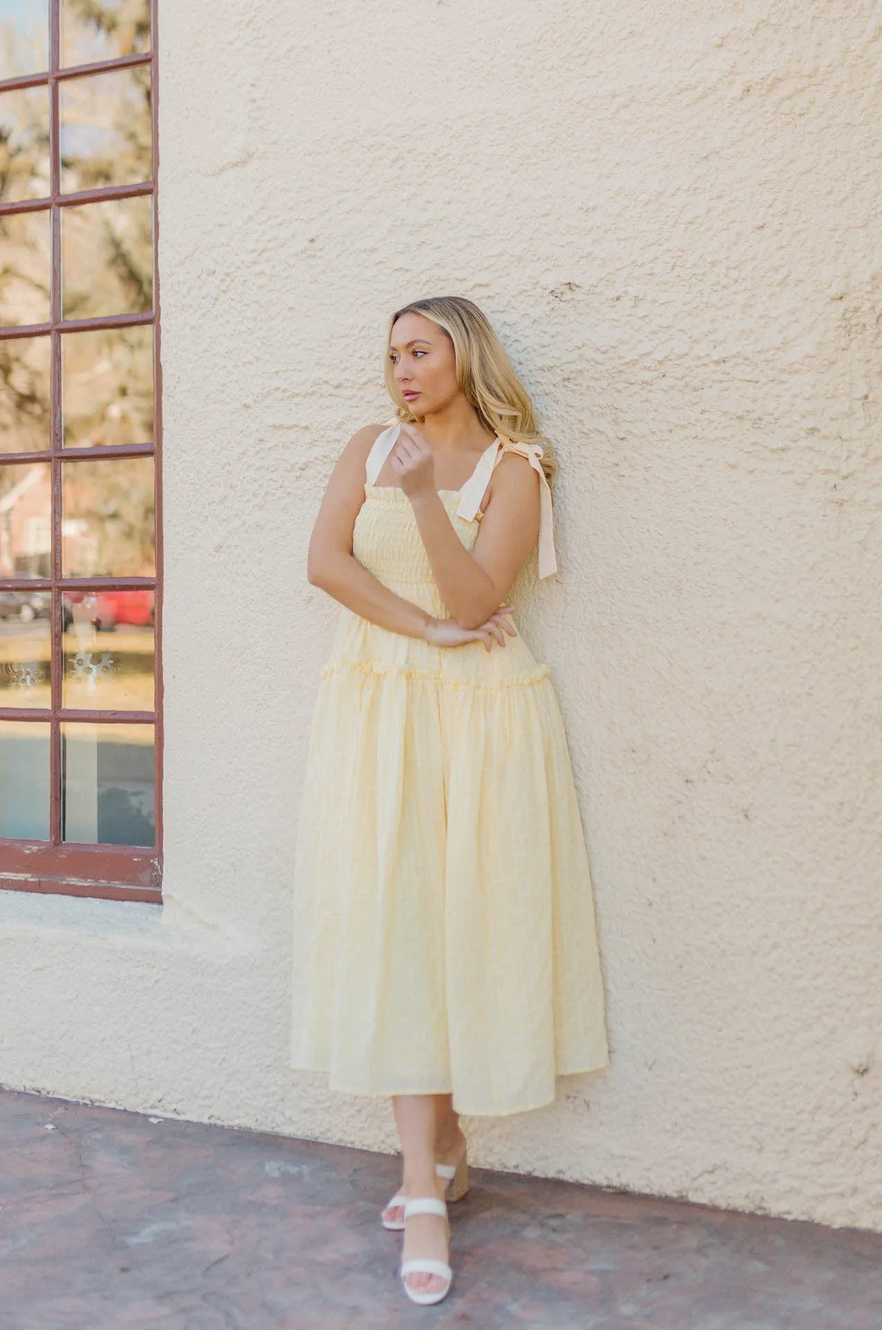 Forever Yours Yellow Gingham Midi Dress