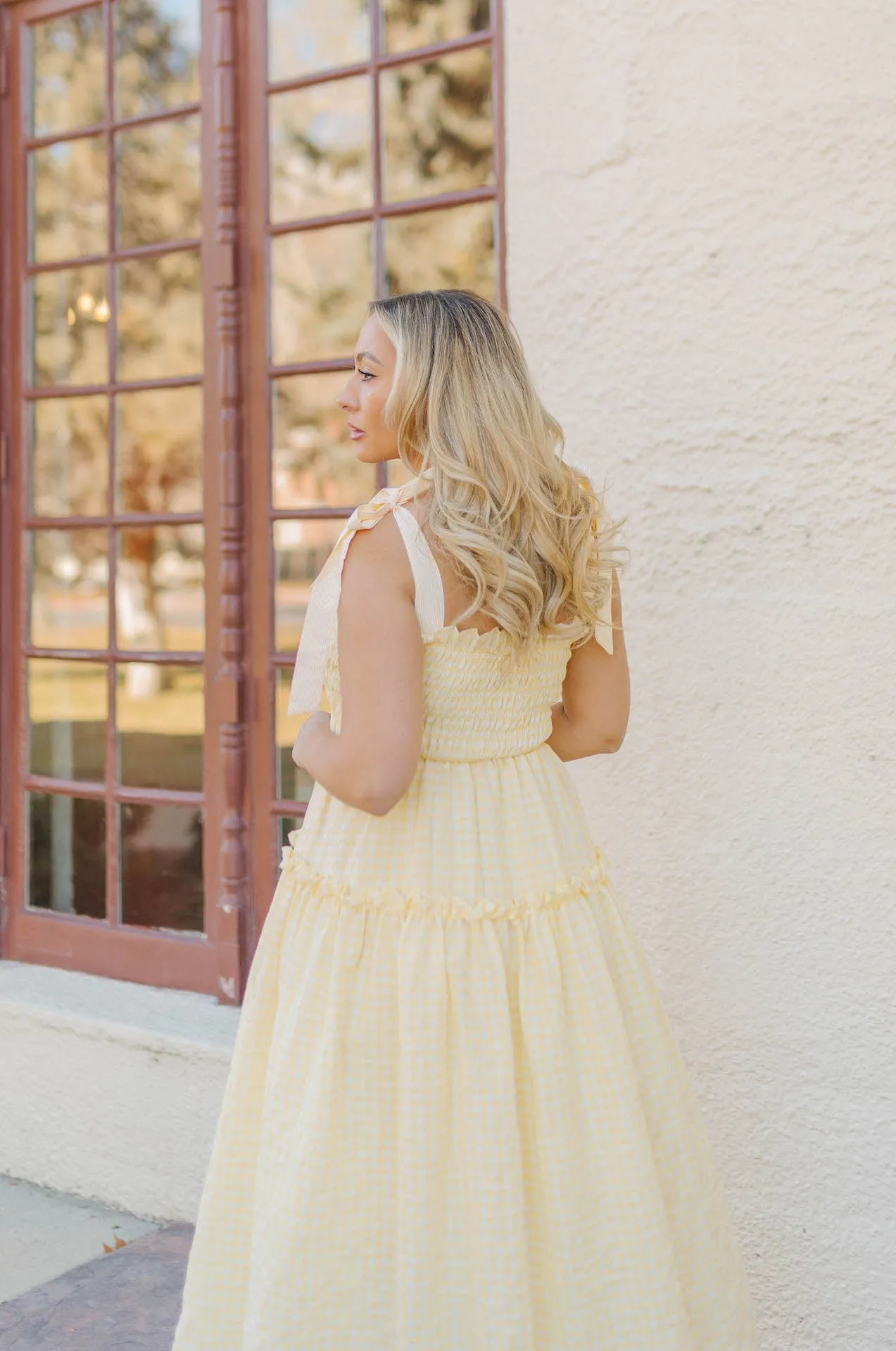 Forever Yours Yellow Gingham Midi Dress